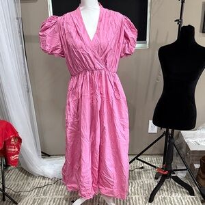 ARIAS NEW YORK Elegant Pink Puff Sleeve Midi Dress